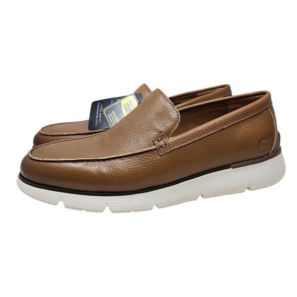NEW Skechers 11 Agustino Ossie Brown Leather Slip On Loafer Comfort Memory Foam - Picture 1 of 6